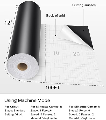 Miniatura 2 de Lzerking Vinilo permanente  Rollo de vinilo adhesivo mate negro de 12 x 100 pies para Cricut, Silhouette, Cameo, troqueladoras de manualidades,