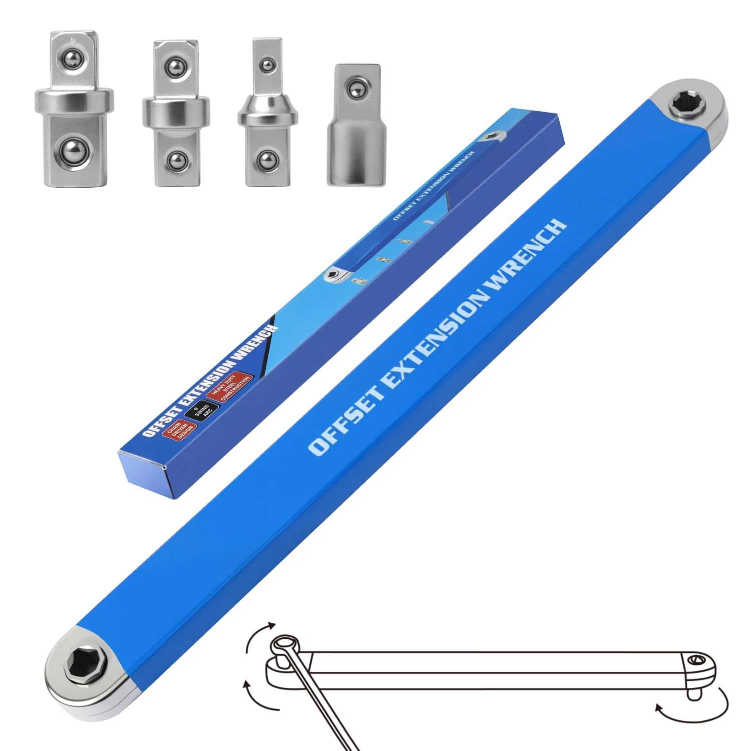 DEPOTA Offset Extension Wrench, Zero Degree Ratchet Extension Set Impact Ready Socket Wrench Extender Tool with 1/2", 1/4", 3/8" Drive Adapters and 1/