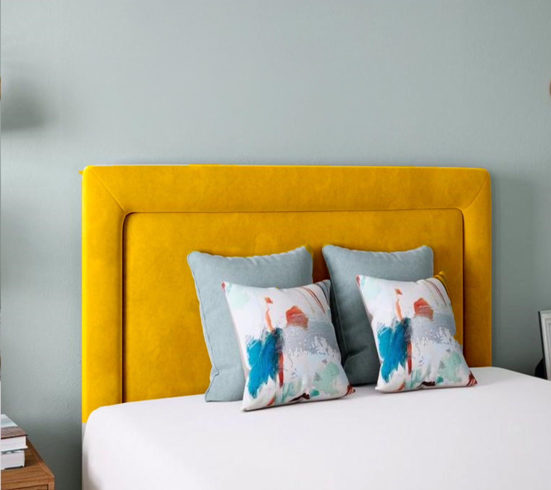 luxisleepltd Bumper Plush velvet Fabric Upholstered Headboard bed frame sizes divan bed 3FT Single Small Double 4FT Double 4FT6 Kingsize 5FT and Super King 6FT (Mustard, Super King-66cmTall)