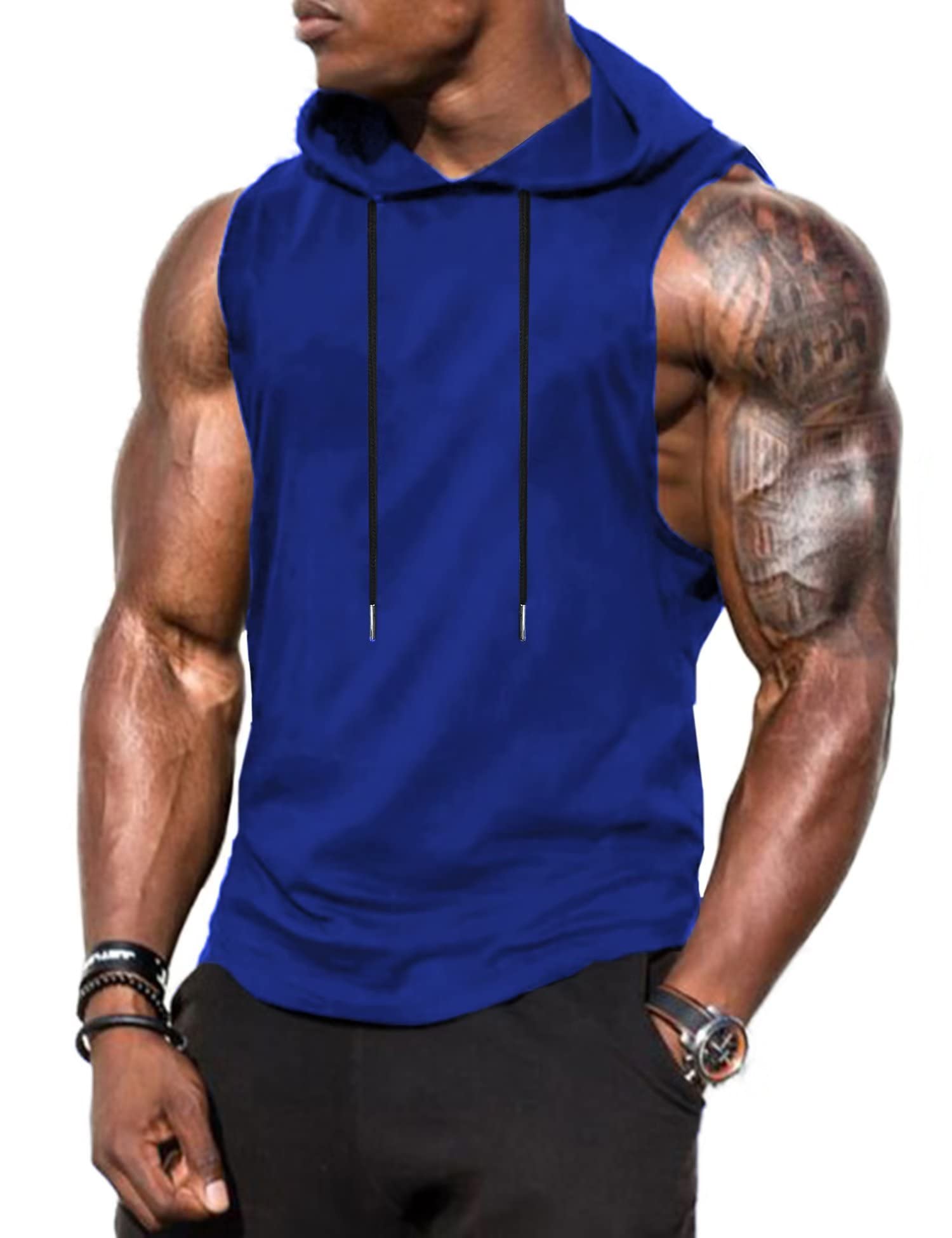 Babioboa Men's Workout Hooded Tank Tops Sports Training Sleeveless Gym Hoodies Bodybuilding Cut Off Muscle Shirts