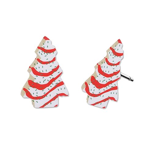 Christmas Stud Earrings for Women Girls Handmade Wooden Christmas Gingerbread Man Tree Peppermint Candy Cane Statement Earrings Christmas Holiday