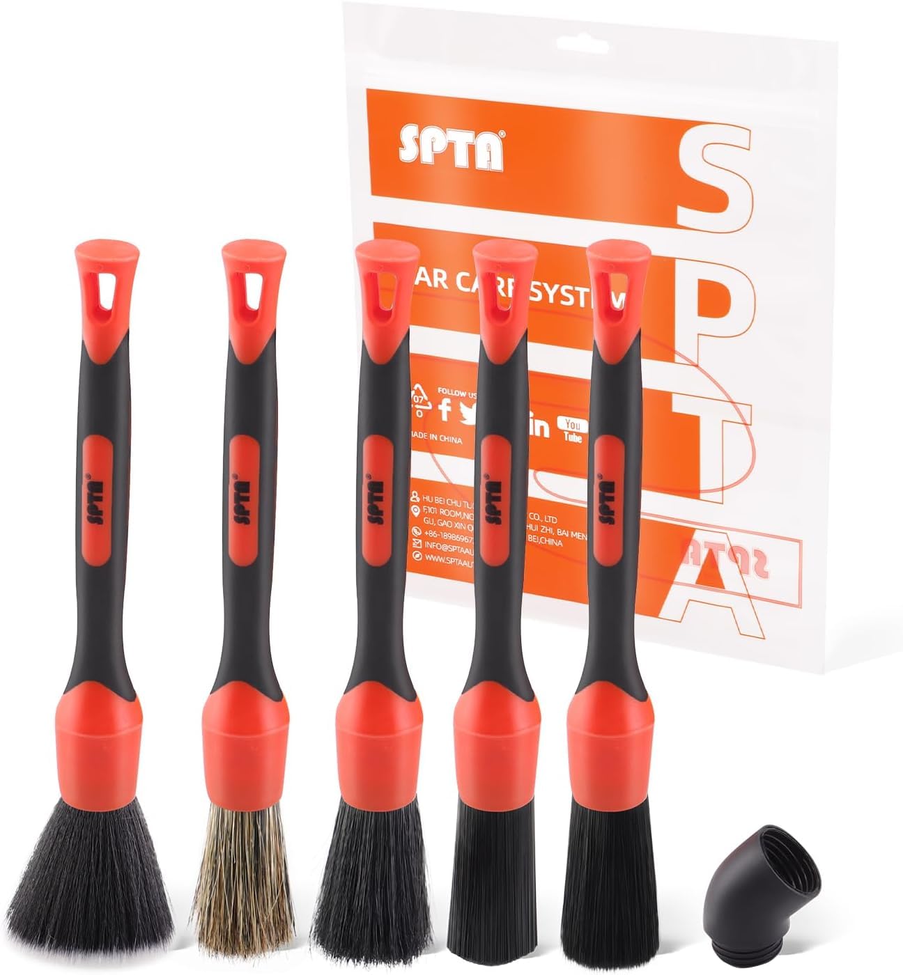 Detaillierungsbürsten Set, Auto Detail Brush 5 Verschiedene Größen Premium-Naturhaar-Mischfaser-Kunststoffgriff Auto-Detailbürsten zum Reinigen von Rädern, Motor, Innenraum, Lüftungsschlitzen -BRFCD16