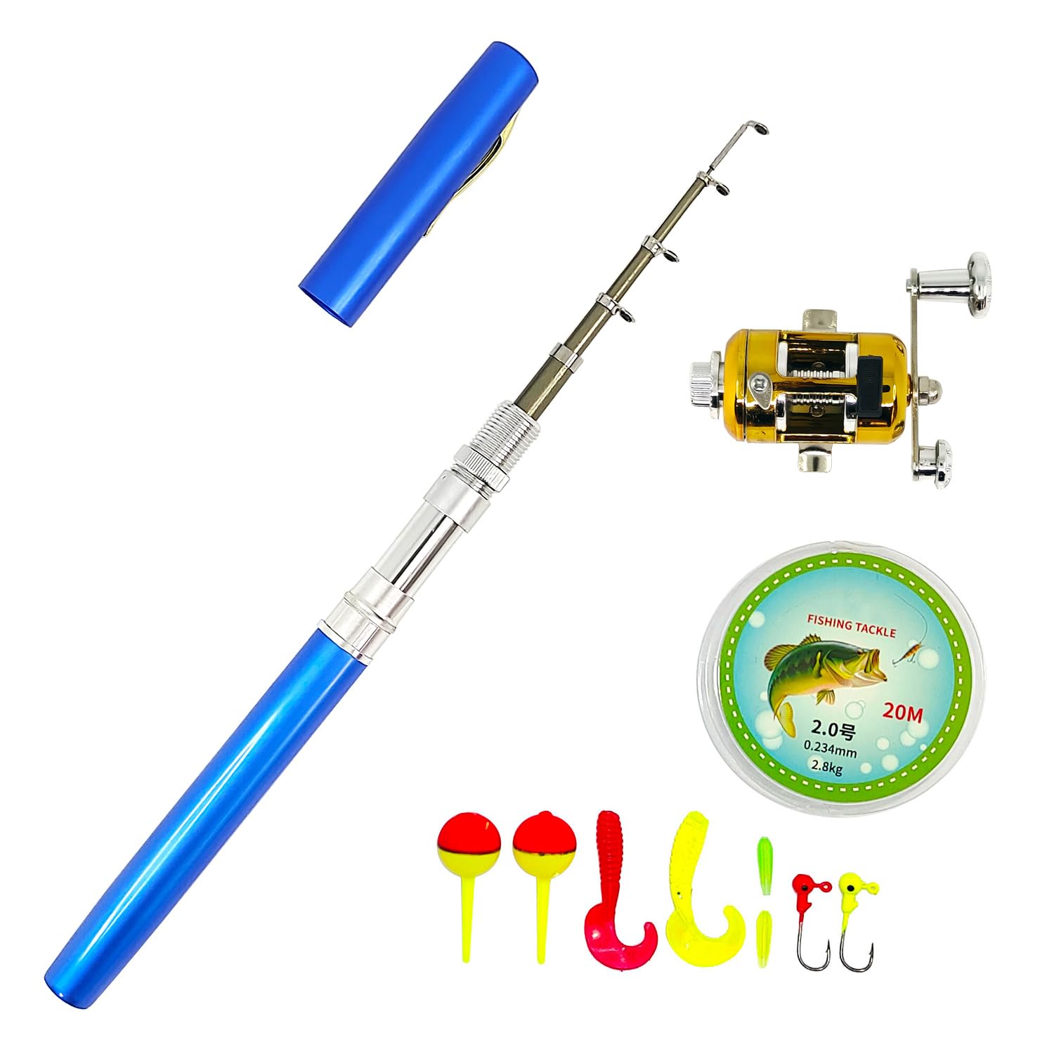 Portable Pocket Telescopic 38inch Mini Pen Fishing Rod and Reel Combos, Small Pen Fishing Pole with Reel Line Bait Hook, for River, Lake, Ice Fishing and So On
