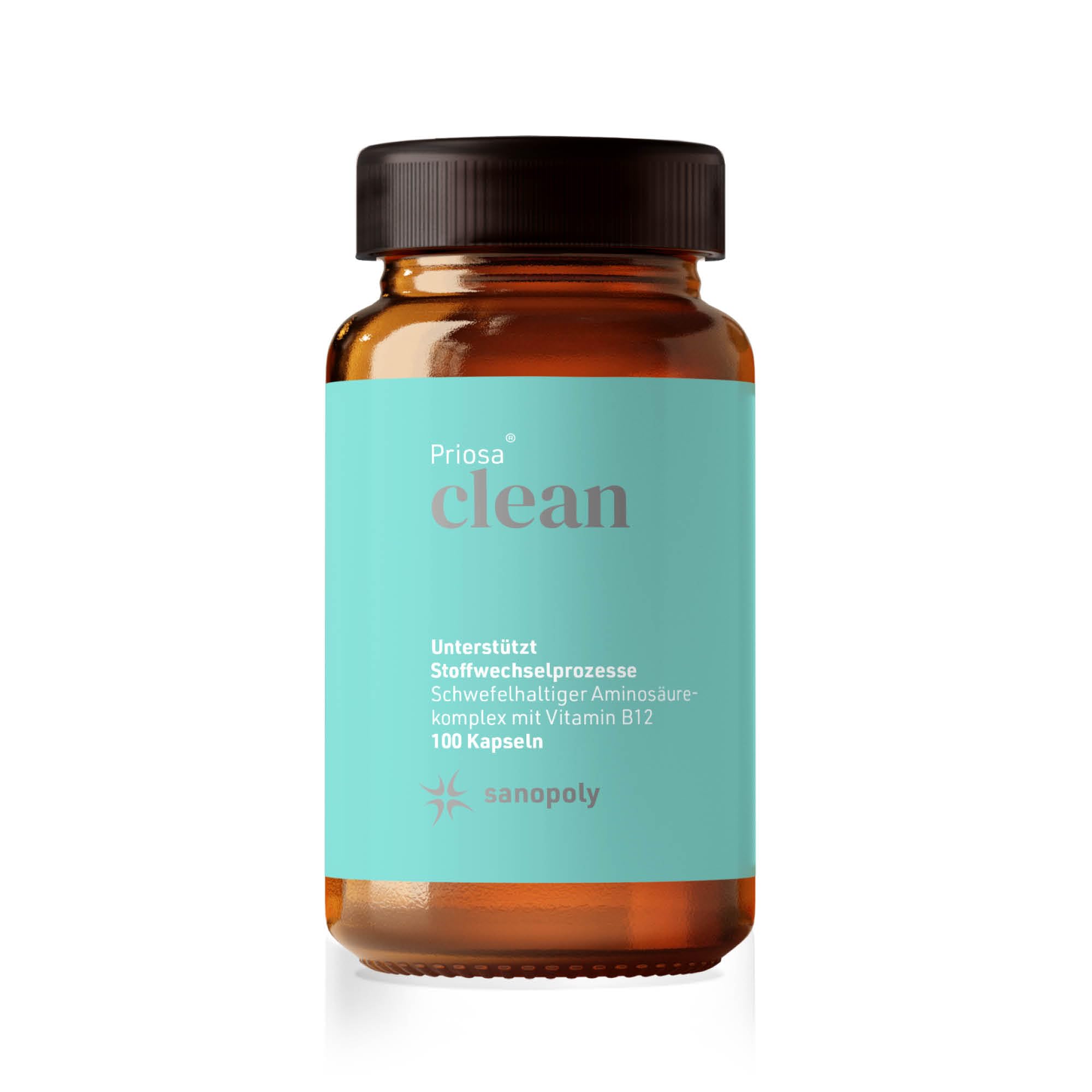 Priosa® CLEAN – Aminosäuren- & Schwefel-Komplex mit Vitamin B12, 100 Kapseln I Vitalstoff-Mix & Schwefel-Lieferant I Mit L-Methionin, L-Cystein, MSM, & B-Vitamine I Vegan