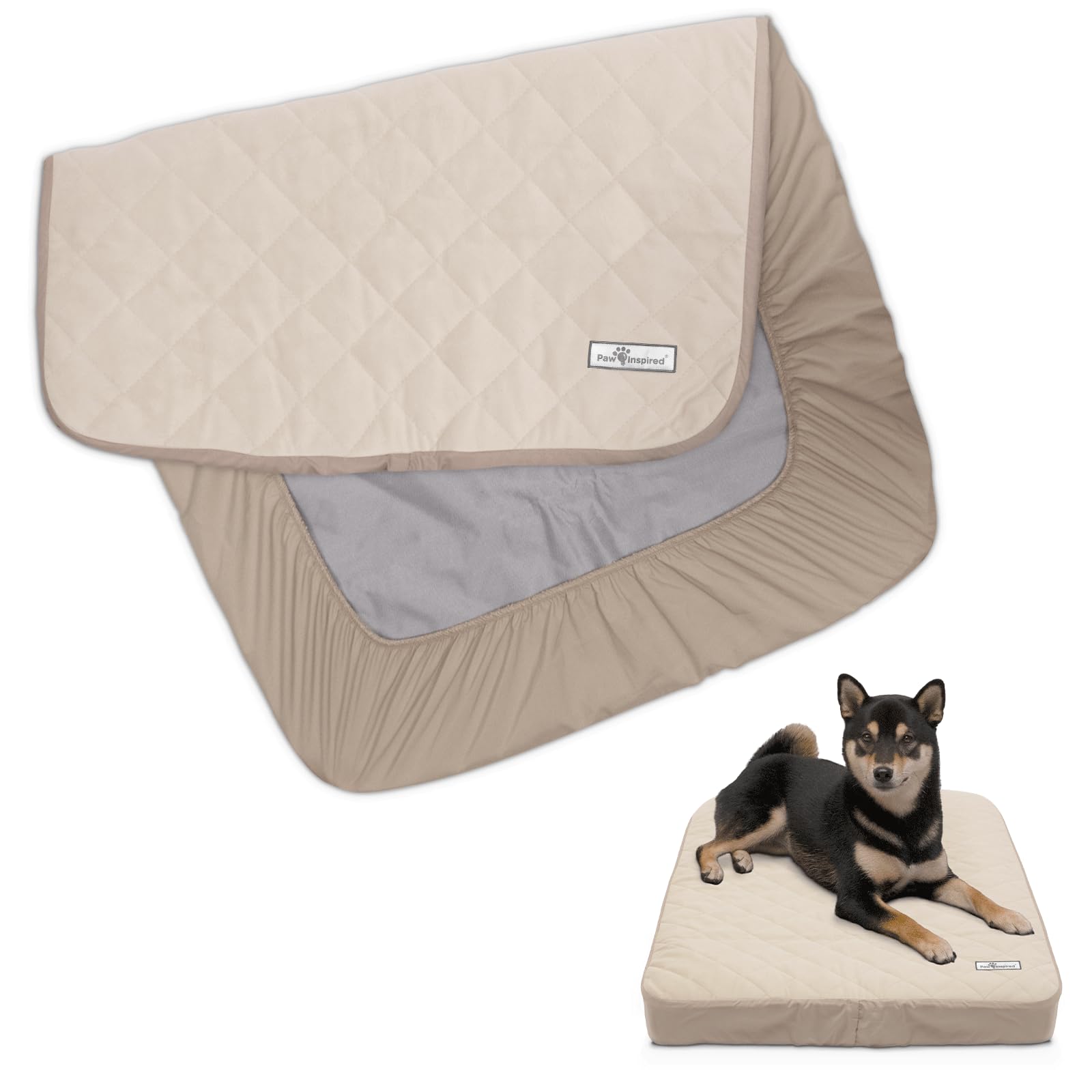 Paw Inspired® Fitted Dog Bed Protector | Leakproof Cover for 36-Inch Dog Beds and More (Tan) — image 1