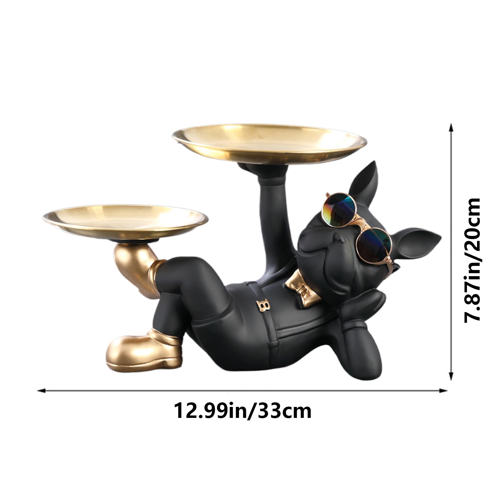 Bandeja llavero Bulldog - Soporte decorativo de metal resina, elegante organizador para el hogar 33x19,5x20 cm, diseño auspicioso para perros, práctico accesorio de escritorio, solución única pe