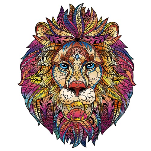 Wooden Puzzles for Adults,Wooden Animals Shaped Puzzles,Unique Shaped Jigsaw Puzzles,Magic Wooden Jigsaw Puzzles, Wood Puzzles Adult, Unique Puzzles (S-9.25â€x6.3â€, Lion)