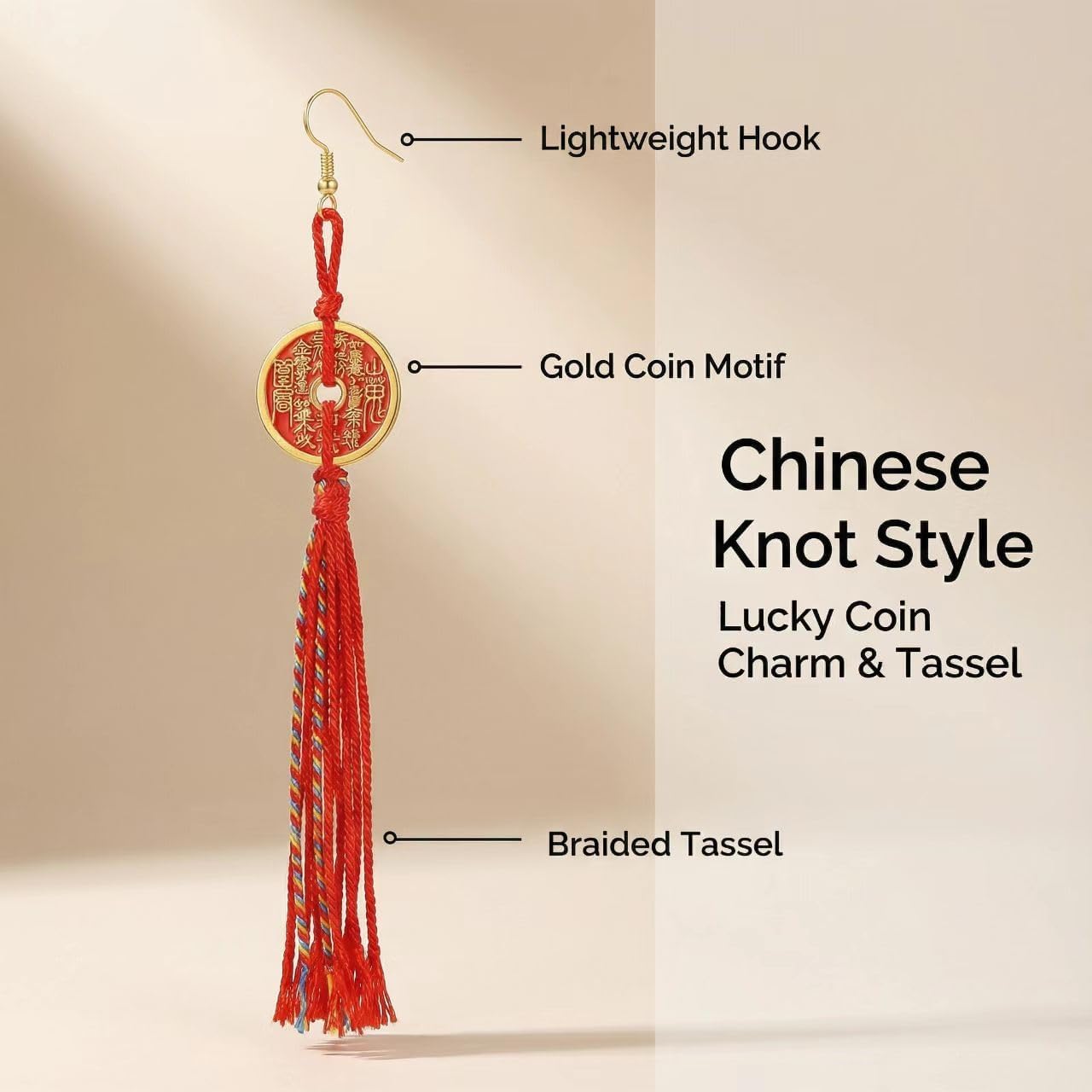 Neo-Chinese Style 925 Silver Tassel Earrings - Fortune Coin Lucky Chinese Style Dangle Earrings - Image 2