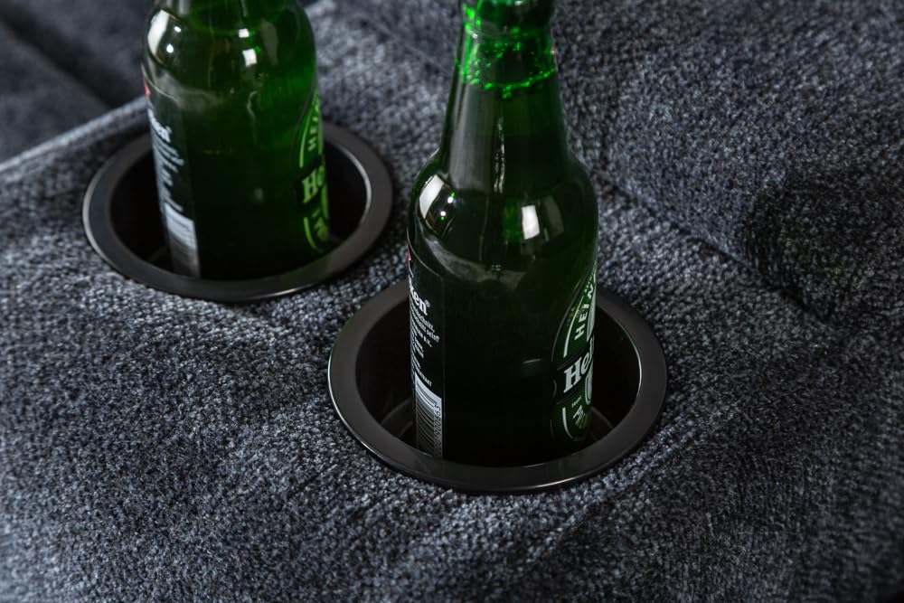 invicta INTERIOR Exklusiver 2er Kino Sessel Hollywood dunkelgrau Fernsehsessel Kinositze Heimkino Liegesessel verstellbar mit Getränkehalter Cupholder
