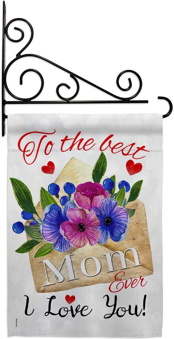To the Best Mom Garden Flag Set Wall Holder Family Mother Day Mama Grandma Love Flowers Parent Sibling Relatives Grandparent Small Decorative Gift Yard House Banner Made In USA 13 X 18.5