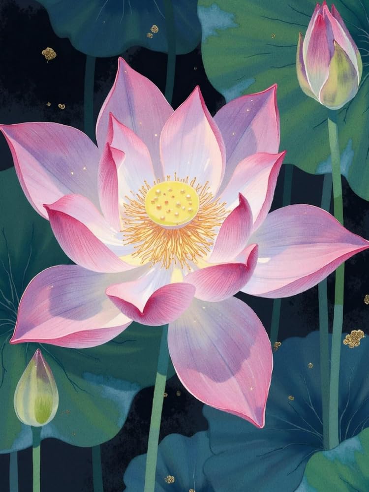 COKYIS Cross Stitch Kits for Adults Stamped Lotus Flower 11CT Printed Cross Stitch Kit,Counted Embroidery Kits for Beginner Wall Art Home Decoration 40x50cm