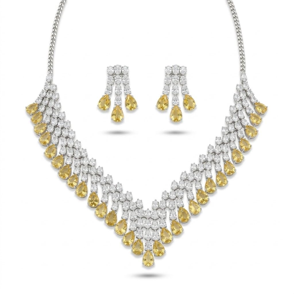 Shop Exquisite Uri Delicate CZ Necklace Set | Tarinika – Tarinika India 【送料無料】 セザンヌ レディース ネックレス・チョーカー アクセサリー Pearl & Crystal Cubic Zirconia Teardrop Stone Frontal Collar Necklace Gold/CZ