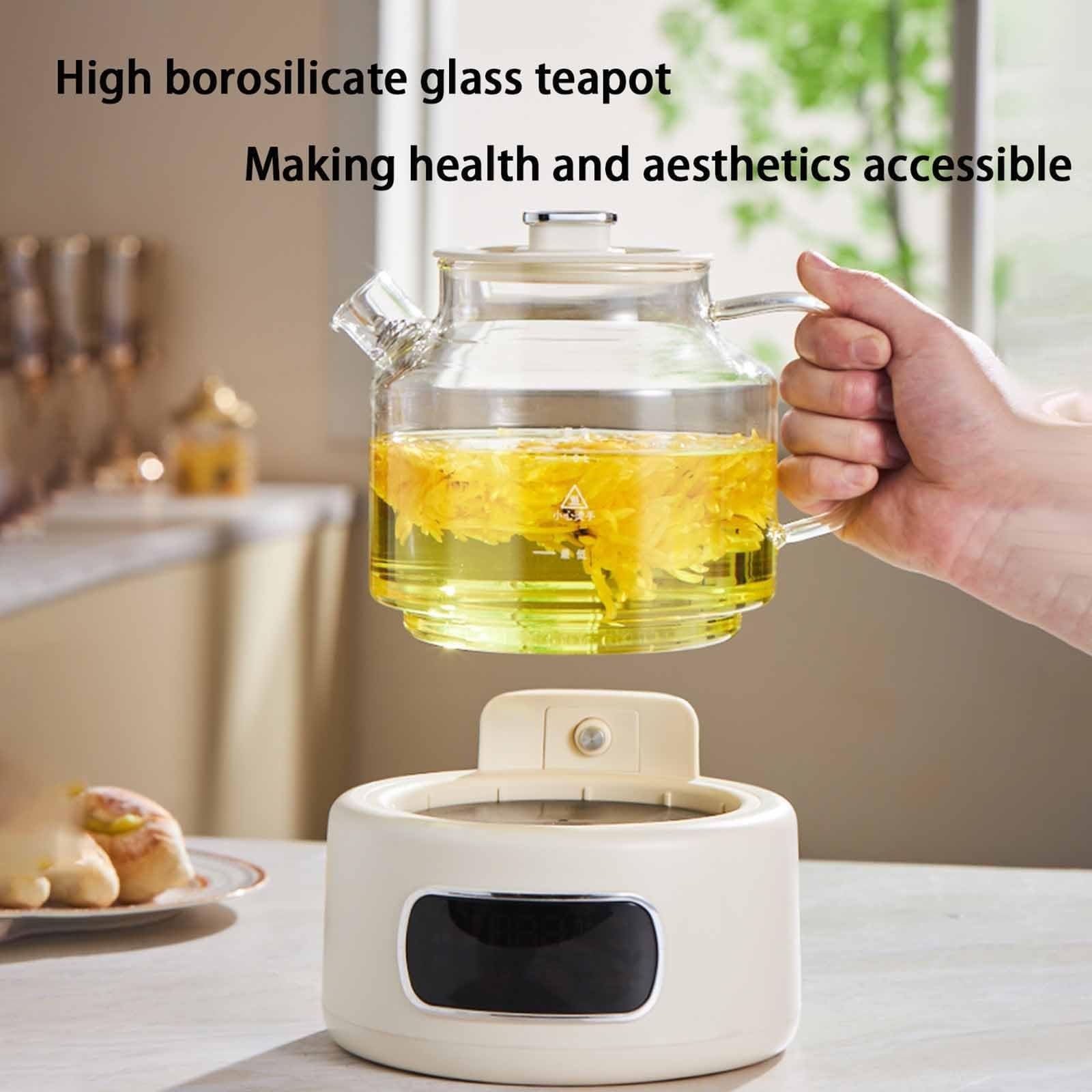 Hervidor eléctrico vidrio, tetera eléctrica multifuncional 1,2 L control temperatura microcomputadora, protección contra ebullición seco cuerpo vidrio borosilicato resistente calor.