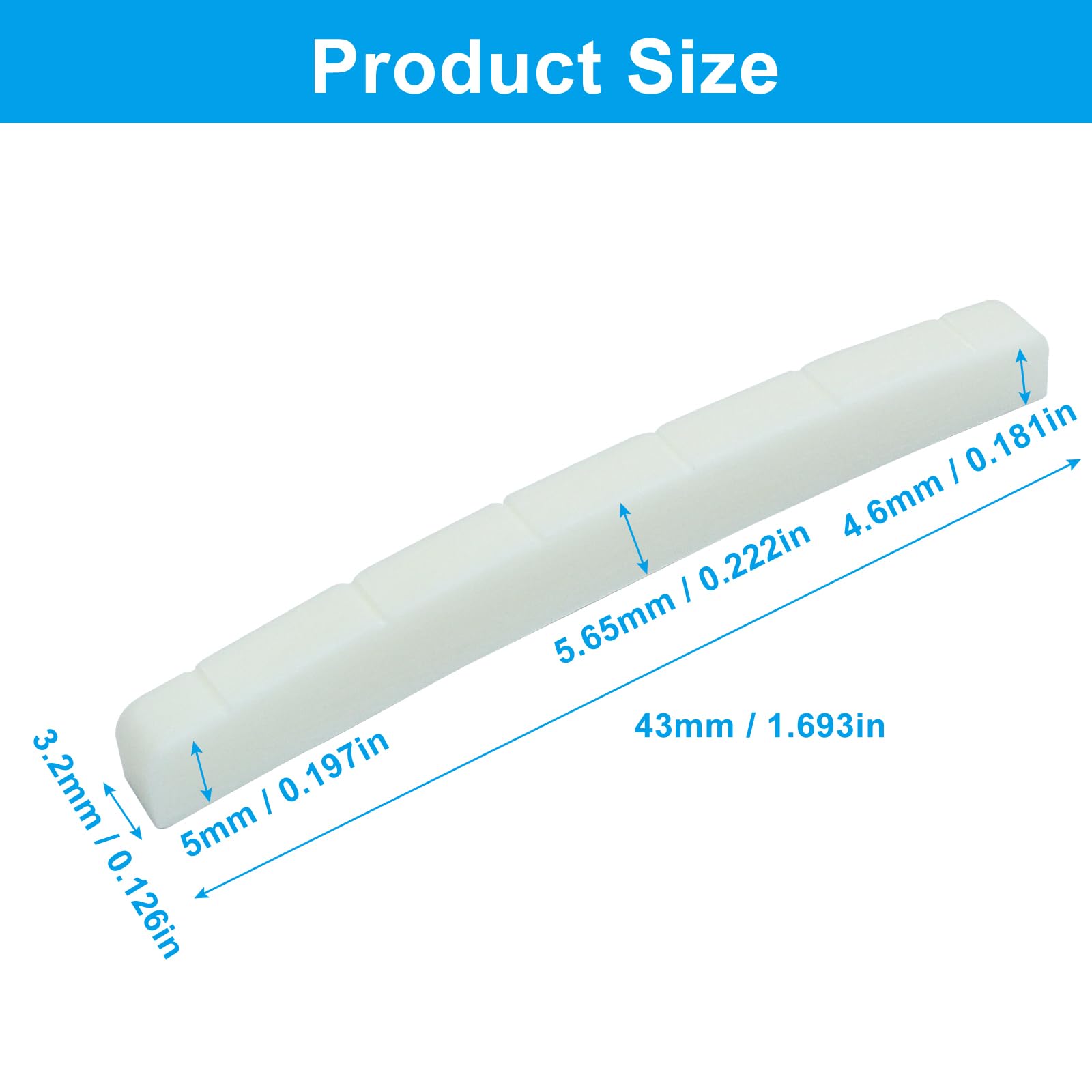 Hordion 42mm Guitar Bone Nut, 6 String Electric Guitar Nut Flat Bottom Pre-Slotted for Strat Tele Guitar (43 X 3.2 X 5/5.65/4.6mm 1 pack)