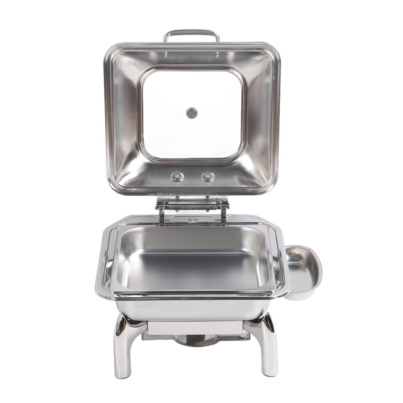Juego de calentador de alimentos para catering con de frotamiento cuadrado de acero inoxidable de 6 litros con bandeja para alimentos y tapa de vidrio para servir buffet en