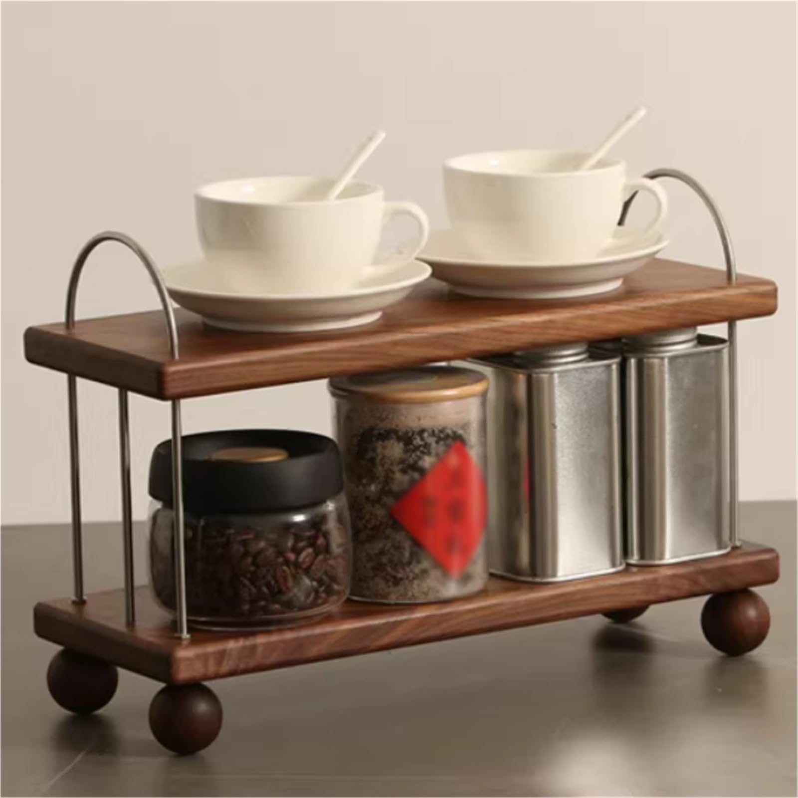 B3F7M4R9J2 Porta Tazze Portabicchieri laterale da pranzo for portaoggetti tavolo in legno massello for tazza tè(Black Walnut)