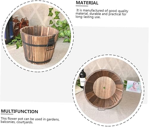 Miniatura 5 de Maceta de madera para suculentas, 3 piezas, macetas grandes para exteriores, macetas redondas rústicas, macetas de madera rústicas, macetas de