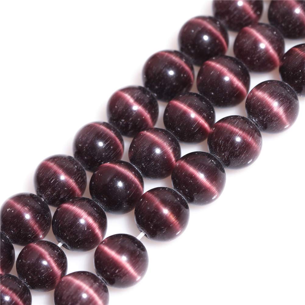GEM-Inside 6mm Purple Cat Eye Round Gemstone Semi Precious Loose Beads for Jewellery Making 15''