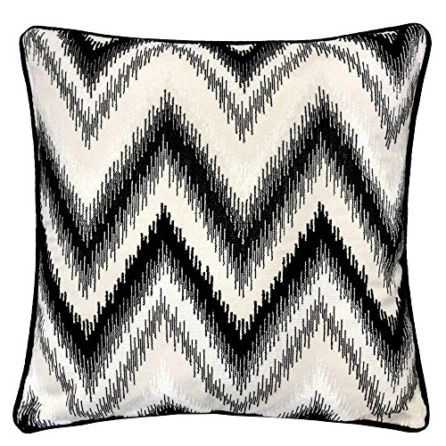Homey Cozy Embroidery Throw Pillow Cover,Black Series Zig Zag Liner Velvet Large Sofa Couch Pillow Sham,20x20 Cover Only