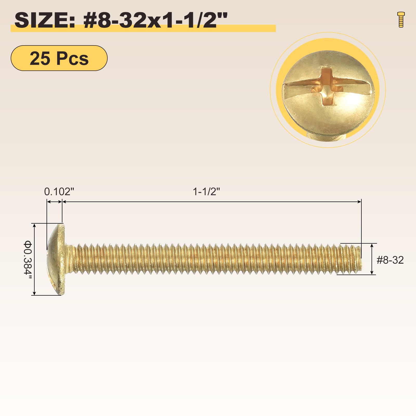 METALLIXITY Machine Screws Phillips Combo Head(#8-32x1-1/2") 25Pcs, Carbon Steel Round Head Cross Drive Furniture Bolts - Image 2