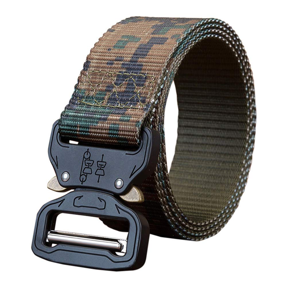 Haluoo Tactical Belt for Men, Adjustable Military Style Nylon Web Belts Heavy Duty Quick-Release Waist Belt 45"