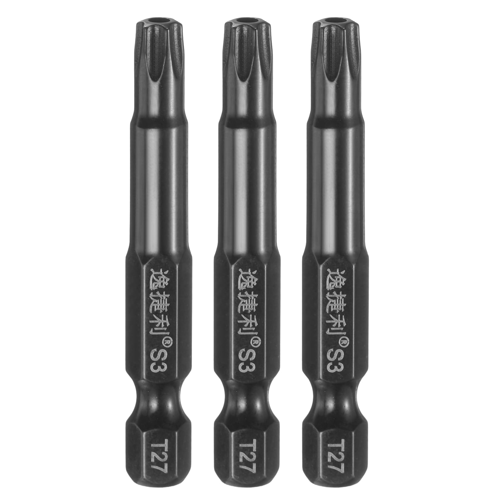 HARFINGTON 3pcs T27 Torx Screwdriver Bit 1/4" Hex Shank 50mm/2" Length S3 Steel Magnetic Tamper Proof Star 6 Point Head Hex Screw Driver Bits, Black