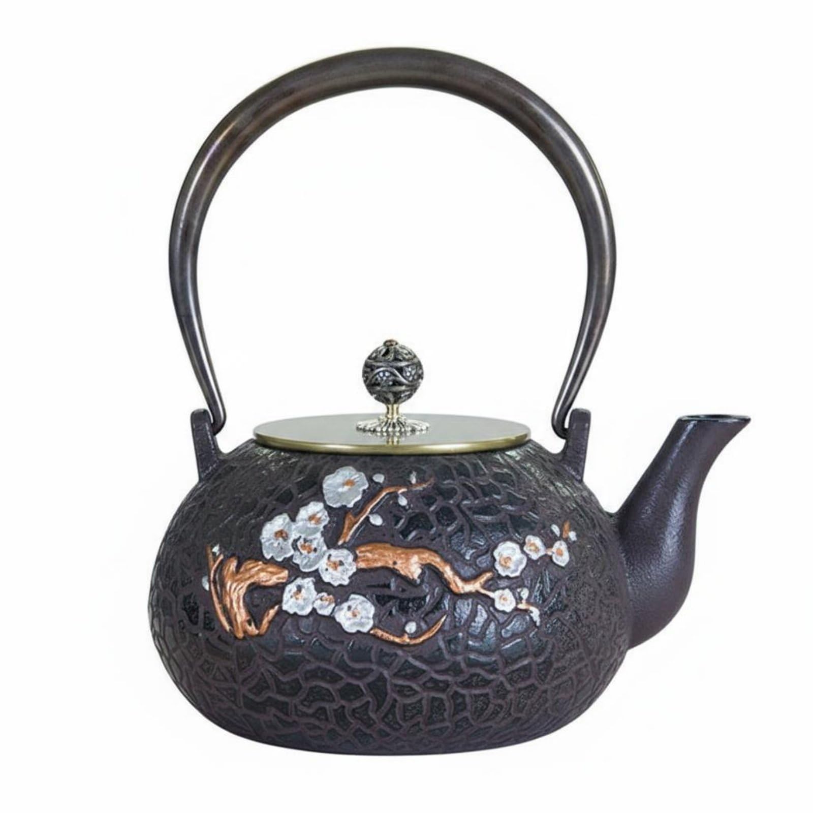Teiera in Ghisa Giapponese Teiera Bollitore Pentola per Tè Brocca Dal Fascino Classico con Dettagli in Rame Riscaldamento Costante E Funzione, 1.2L Prugna Viva