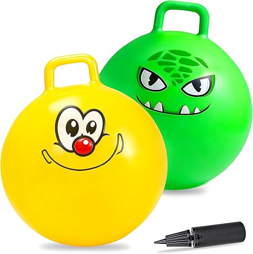 Hymaz 2 Pelotas Saltarinas, Pelotas Inflables que Rebotan de 18 Pulgadas a Granel con Mango para Niños de 3-5 Años, Pelota Inflable de Salto y