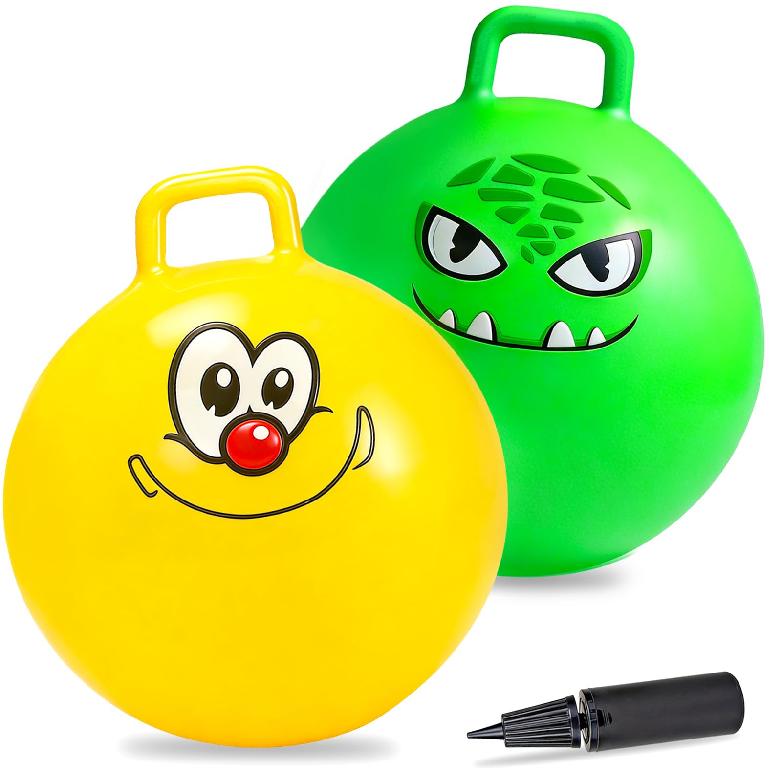 2PCS Space Hopper, 18 Inch Space Hoppers for Kids Ages 3 4-8, Inflatable Bouncy Hopper Ball with Handle Exercise Ball for Indoor Outdoor Garden Games, Party School Family Sports Ride Spin Balance Toys