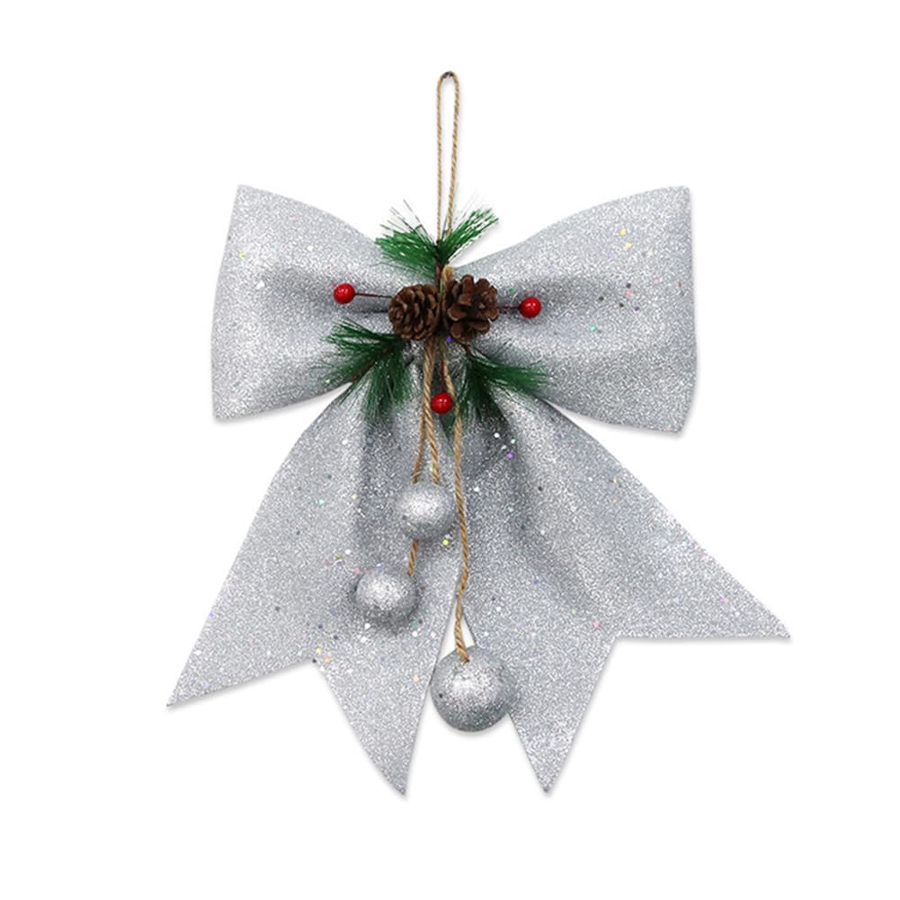 FACAIIO Decoración de lazo de Navidad, lazos grandes de algodón perlado de 30 cm con conos de pino para corona de árbol y decoración del hogar, reutilizables