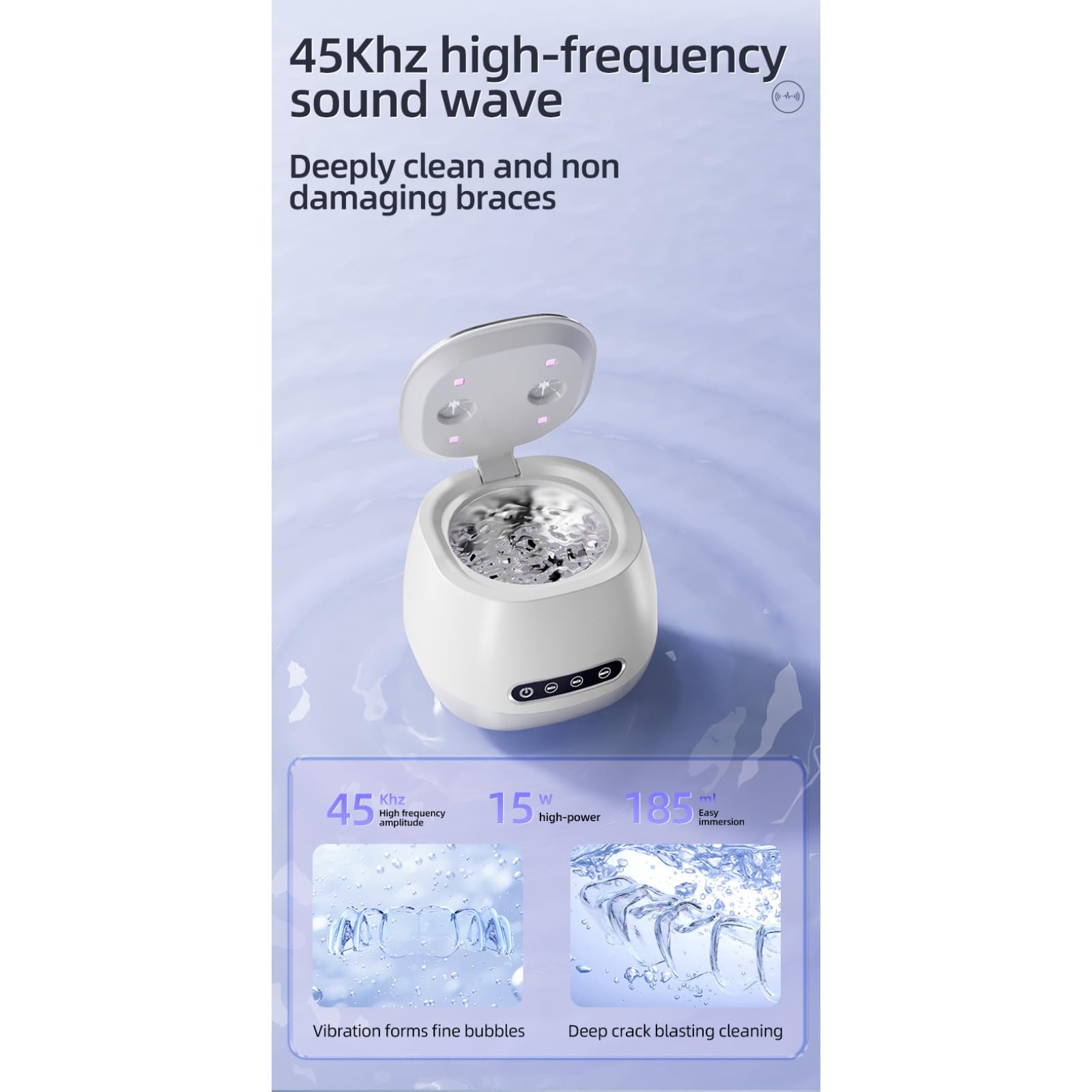 Nettoyeur de prothèses dentaires avec stérilisation UV, nettoyeur ultrasonique portable pour protège-dents, retenue. Alignement, prothèse dentaire et appareils dentaires