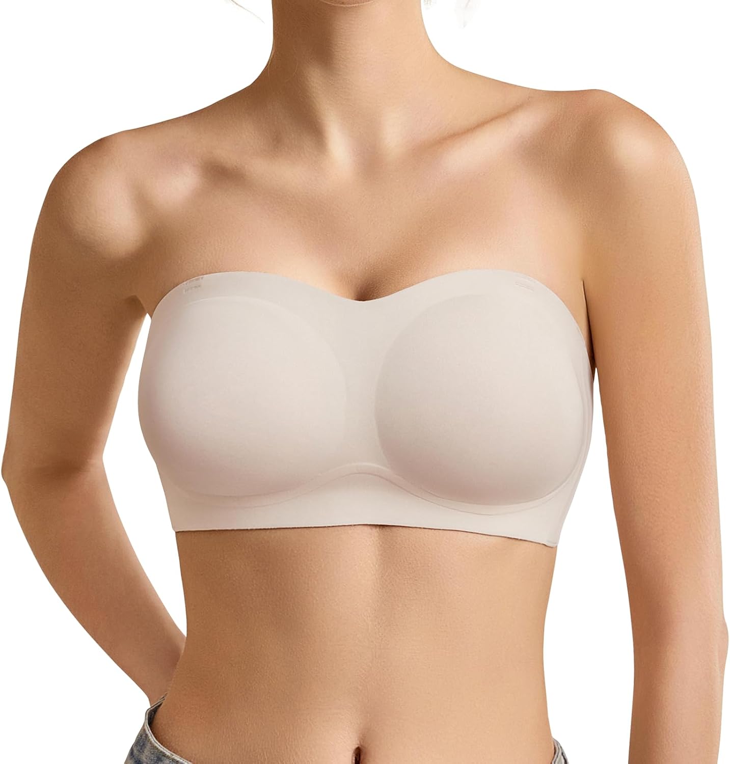 Strapless Bra for Women Bandeau Bras Wireless Seamless Padded Tube Bra Non-Slip Silicone Invisible Bralette