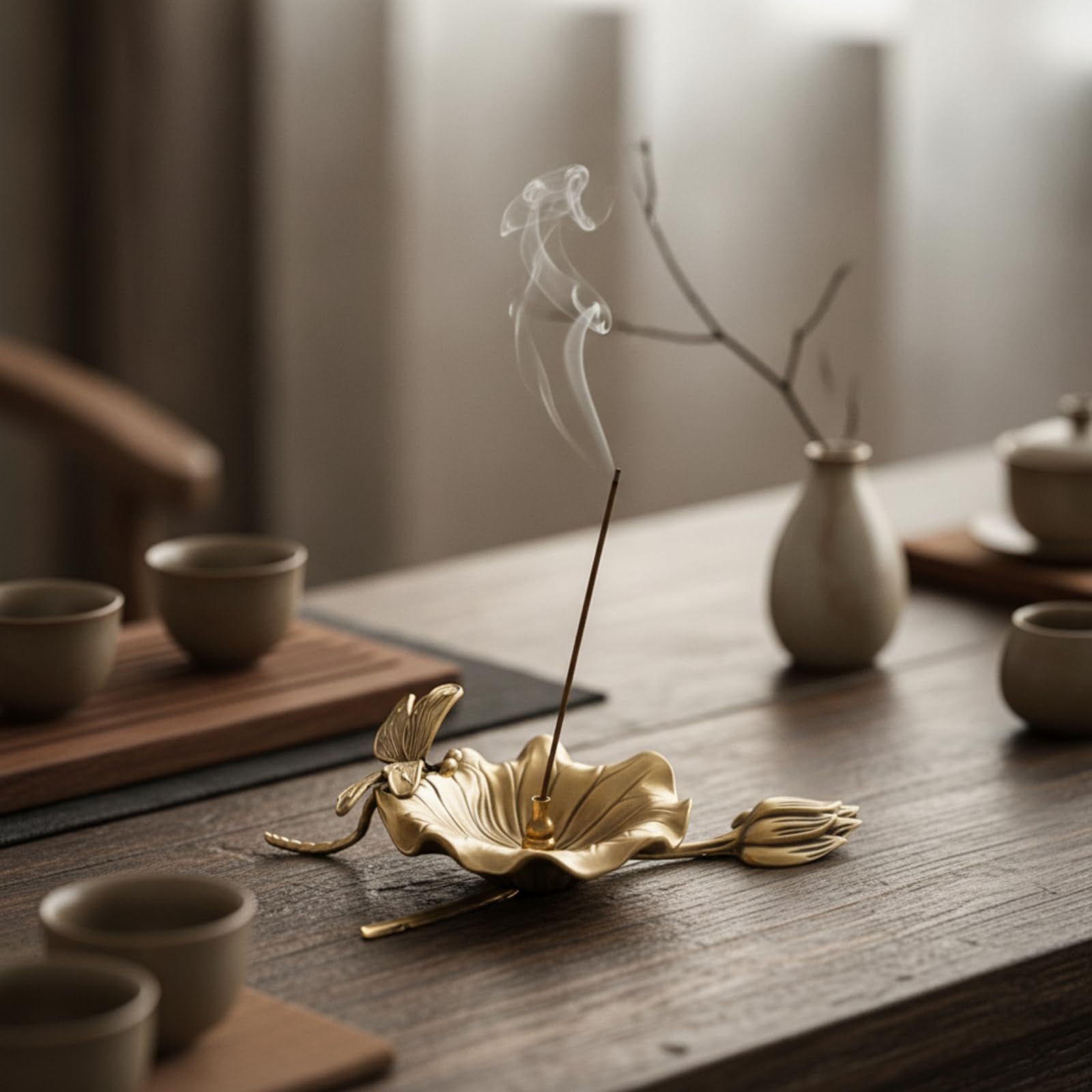 KESOTO de Latón te Portaincienso Bandeja de Mesa Porta Cenizas Ornamental Diseño Floral Metal Tradicional Compacto Adecuado para Sala Entrada Mesa de Té Decoración del Hogar