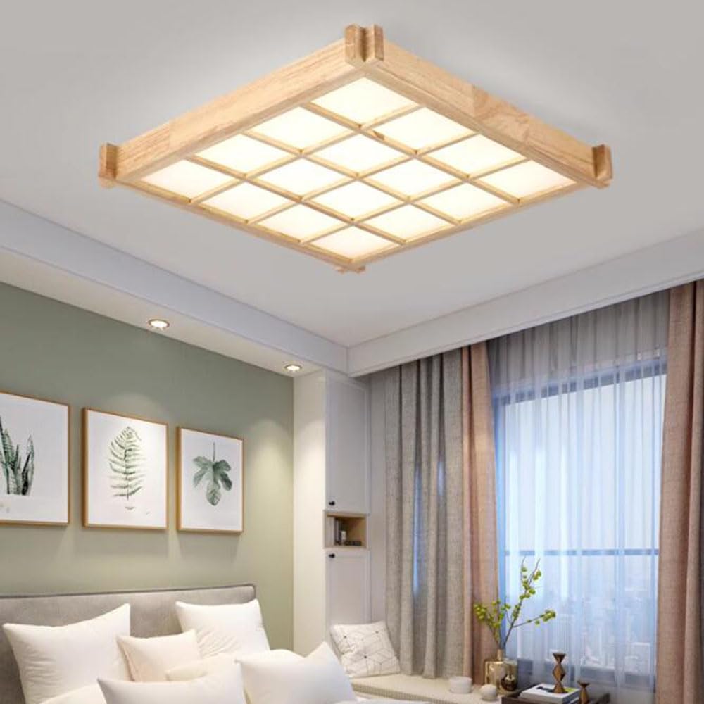 Bezstopniowa Ściemnialna Nowoczesna Lampa Sufitowa LED Z Drewna Minimalistyczna, Energooszczędna Lampa Sufitowa Oświetlenie LED Do Montażu Podtynkowego Blisko Sufitu Do Salonu, Jadalni,gabinetu STVDED