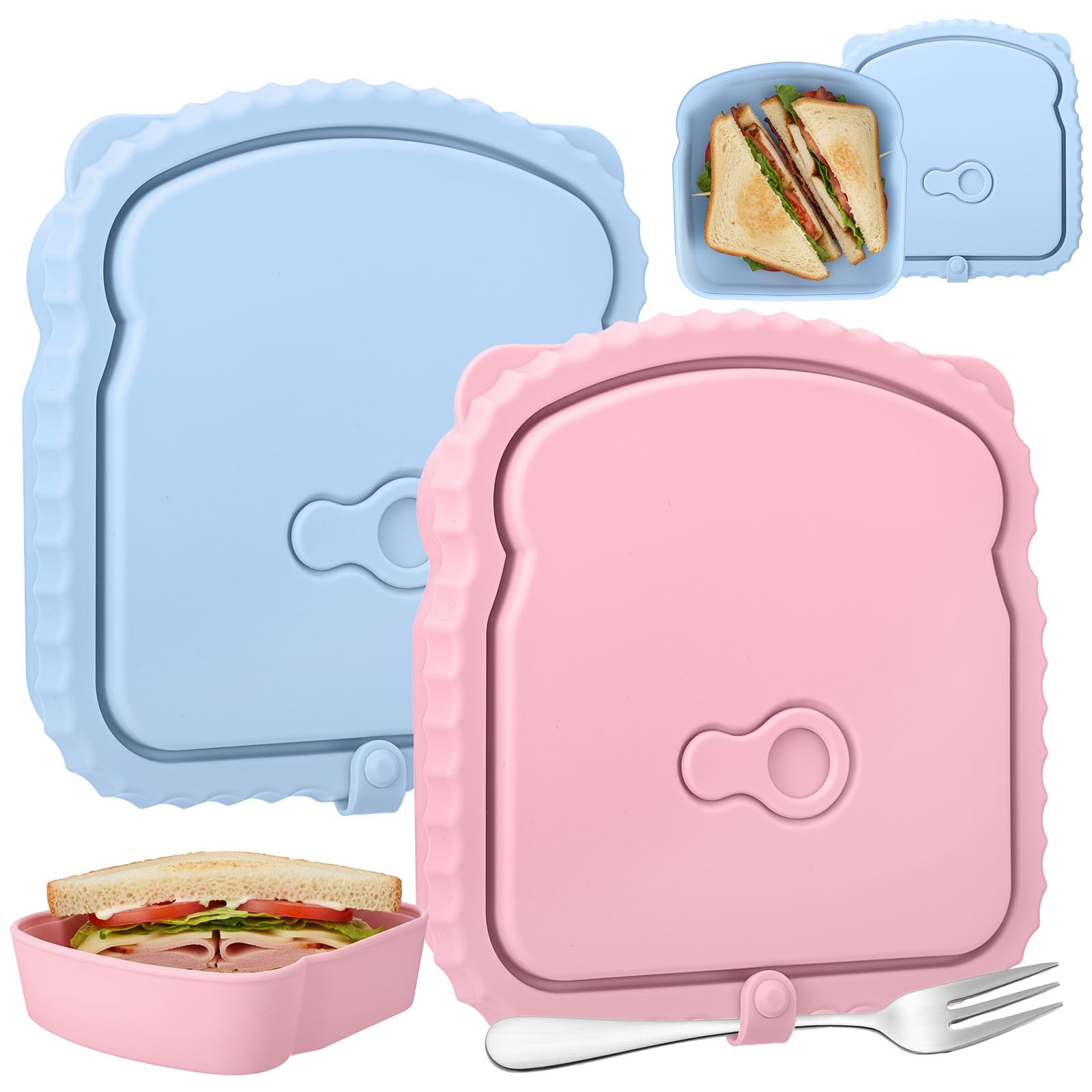 2 Pcs 20 oz Silicone Sandwich Containers Reusable, Classic Color