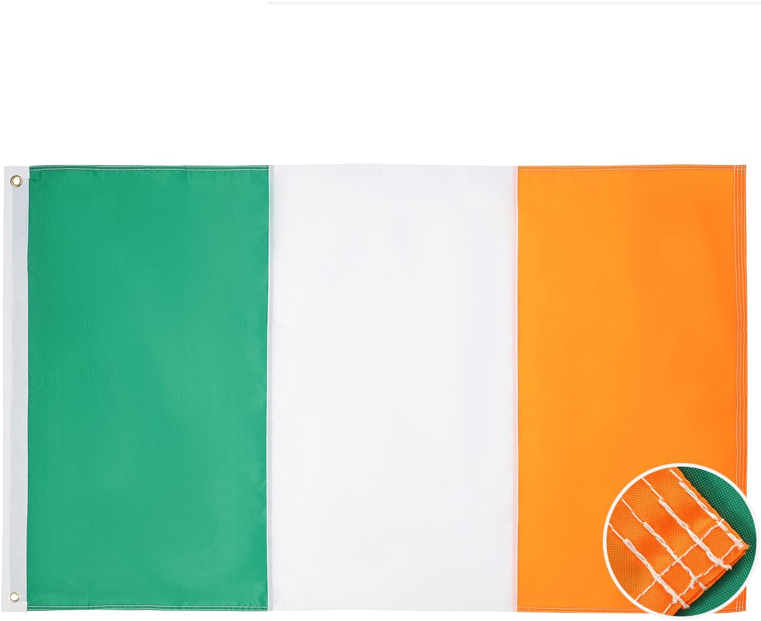 TOPFLAGS Irish Flag 5x8 Feet Ireland Flags Heavy Duty Outdoor Irish National Flags Sewn Stripes with 3 Brass Grommets