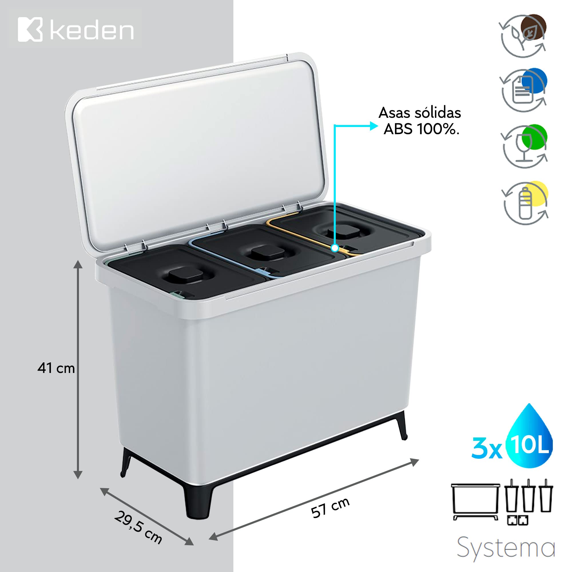 Classificatore di riciclaggio bianco 3x10L Keden