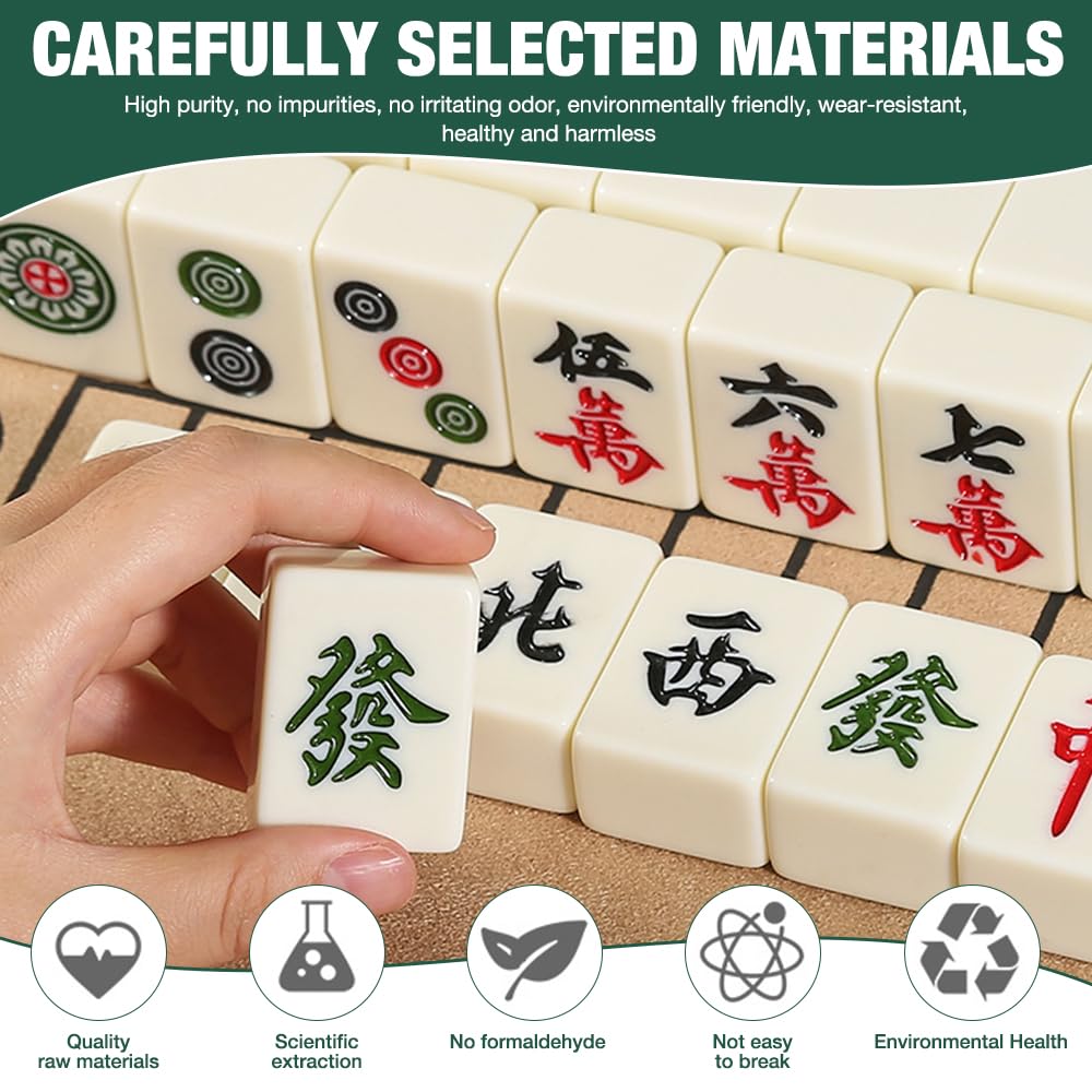 Mini Mahjong Set, Mini mahjong portatile tradizionale cinese, Gioco Majong Stones, con 144 Pezzi Mahjong, per Giochi da Viaggio in Famiglia Giocoda Tavolo Gioco da Tavolo