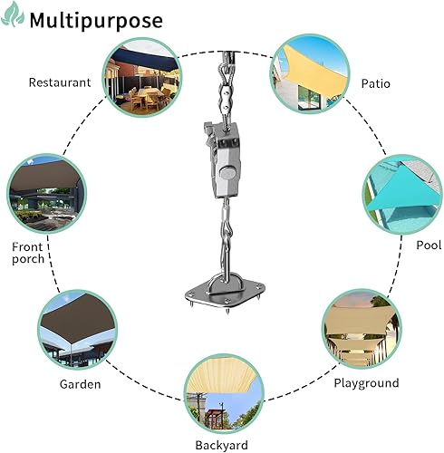 Miniatura 7 de SunnyRoyal Kit de accesorios para toldo con cuerda de alambre de tensión de 18 pies para parasol triangular, juego de accesorios para jardín al aire