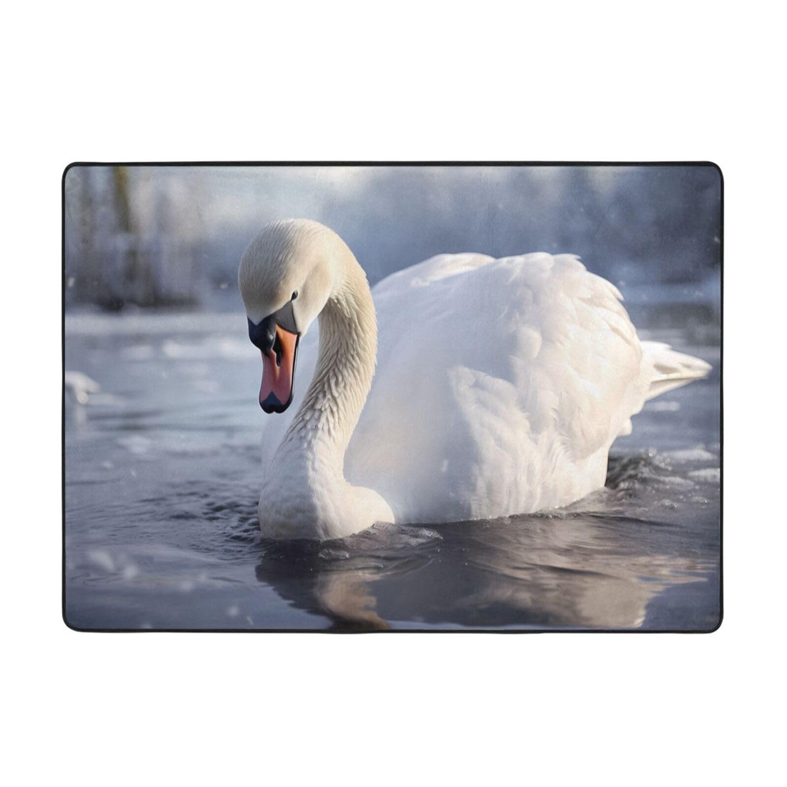 Tapis cygne blanc 203x147 cm antidérapant pour chambre et bureau