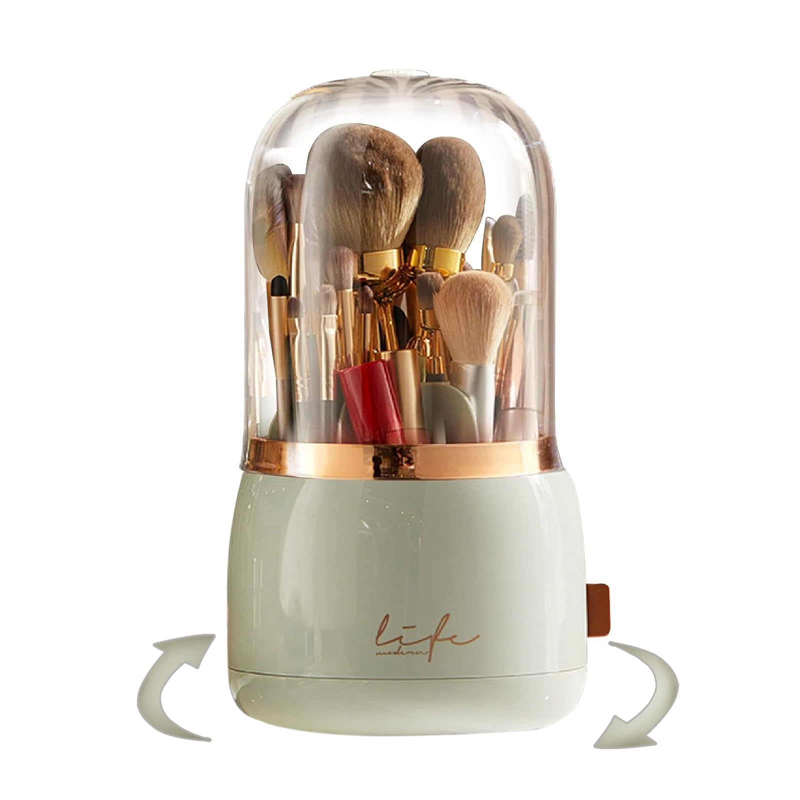 Bslemon Makeup Brush Holder with Lid, 360 Rotating Cosmetic Organizer Acrylic Dust Free Waterproof Makeup Container Large Capacity Storage Box for Vanity Dressing Table Brush Display (Green)
