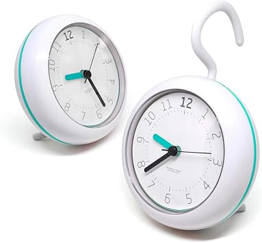 Mooas Silent Waterproof 3-in-1 Clock - Bathroom & Shower Use, Non-Ticking Battery Operated, Hanging & Indoor Outdoor, Kitchen & Bathroom Clock Mint