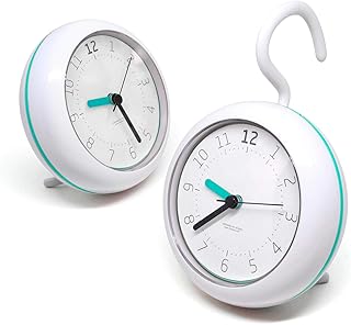 Mooas Silent Waterproof 3-in-1 Clock - Bathroom & Shower Use, Non-Ticking Battery Operated, Hanging & Indoor Outdoor, Kitchen & Bathroom Clock (Mint)