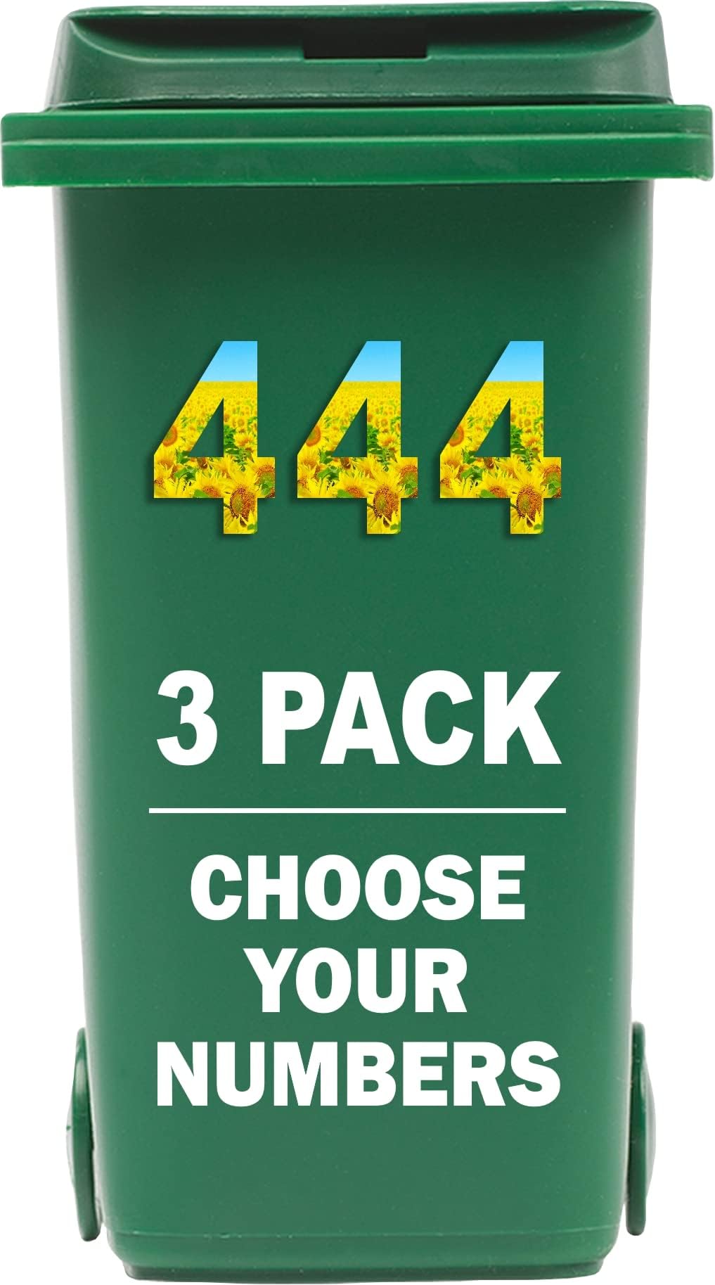 3 x Bin Numbers for Wheelie Bins, 0-9, Sunflower Dustbin Stickers, Easy Application 17.5cm Stick On Number Stickers - Weatherproof Self Adhesive Vinyl (4)
