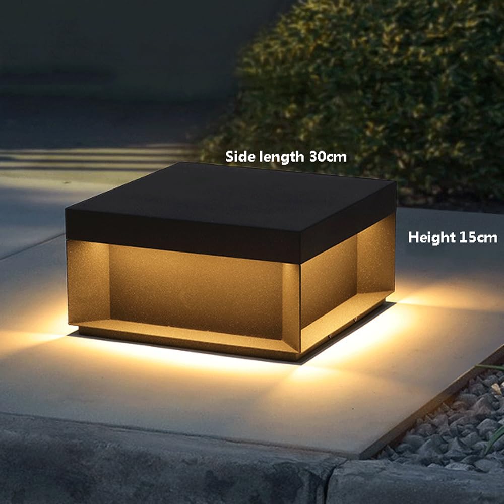 HZWJIA Gray Outdoor Pillar Lamp Modern Hardwired Fence Deck Post Cap Lamp IP54 Rated Waterproof Pillar Head Lamp Four Sides Out Glass Shade Solar Pillar Lamp For Villa Patio Pillar Lamp Side Length 11