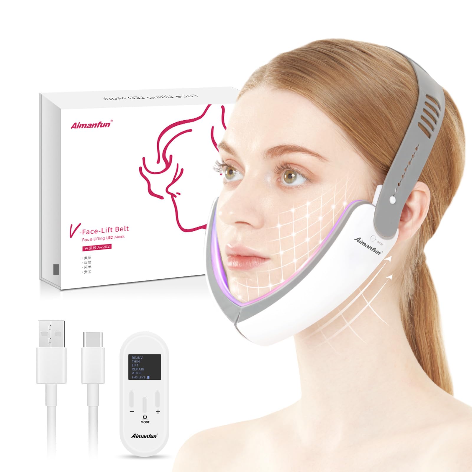 V-Face-Lift Belt Face Lifting LED Mask Red Blue Light Double Chin