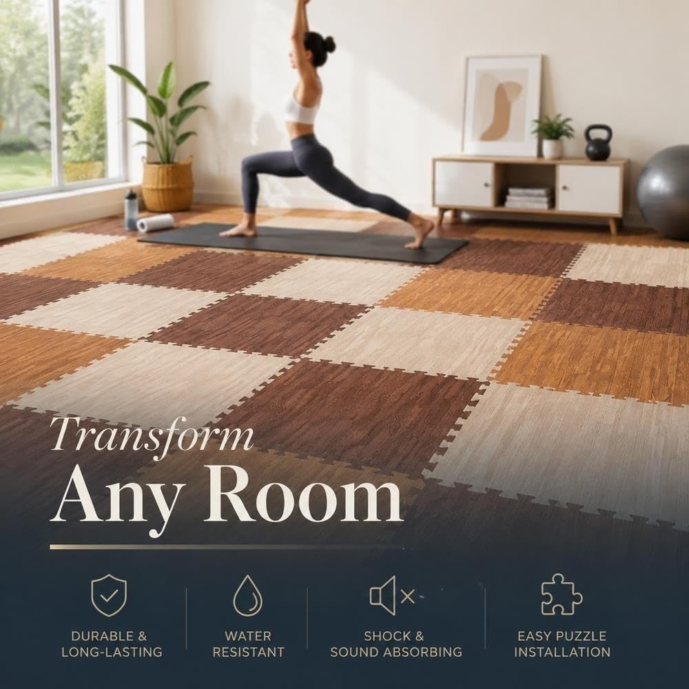Tapis De Puzzle Emboîtable en Mousse D'aspect Bois De 11,8 Po X 11,8 Po