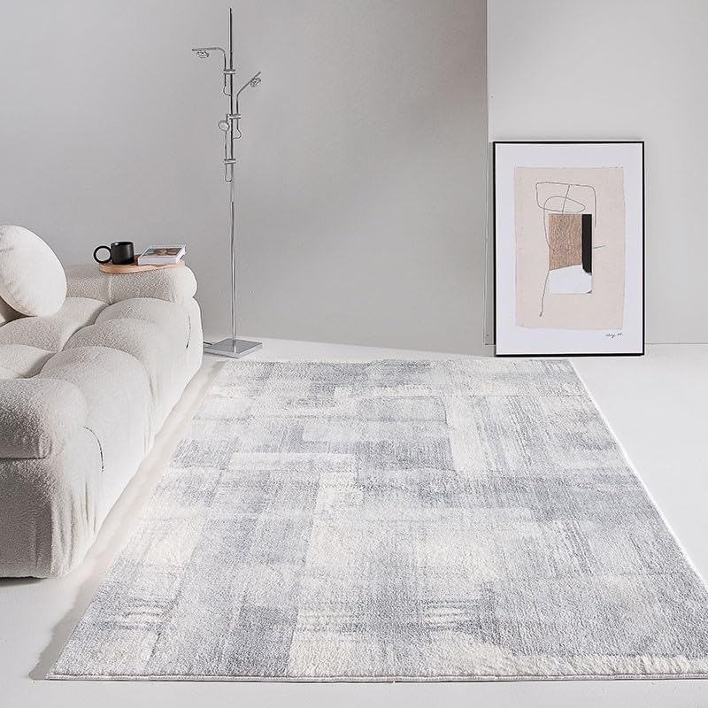 Tapis de salon gris effet encre moderne 100x100 lavable