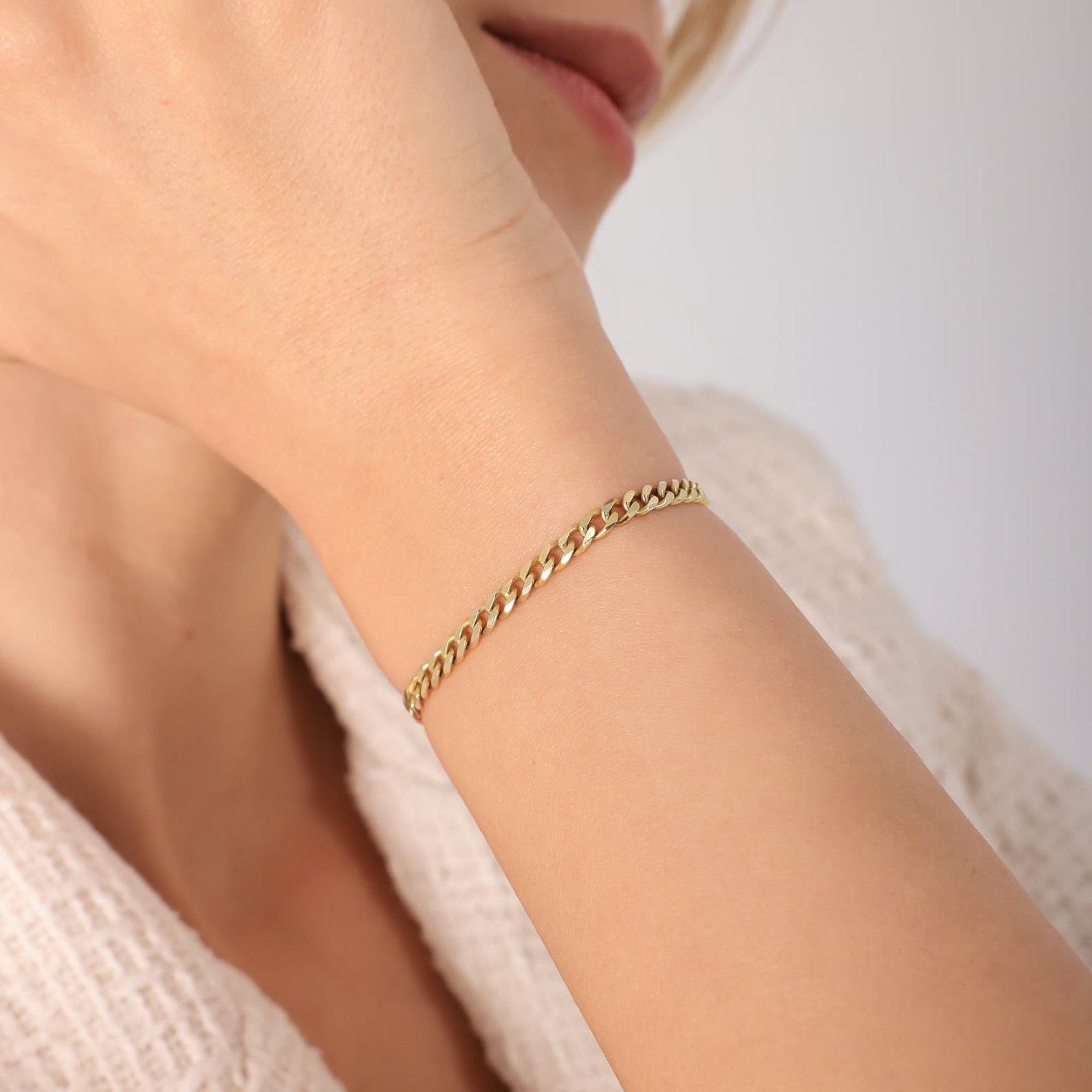 Argento sterling catena bracciale per donne, 14K oro Figaro ritorto graffetta cubano catena veneziana gioiello, Stile quotidiano