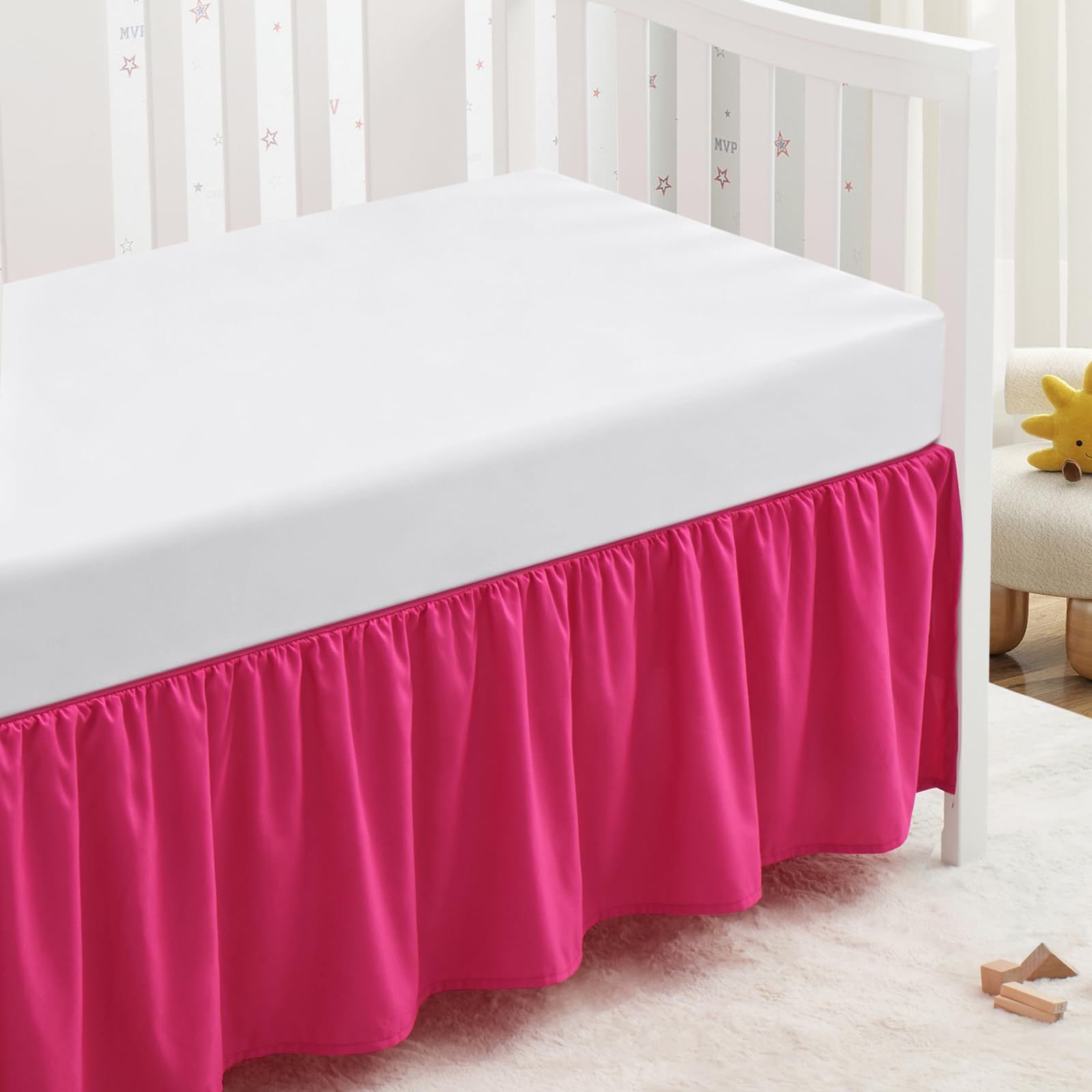 SiinvdaBZX Hot Pink Crib Skirt Dust Ruffle, Microfiber Crib Bed Skirt